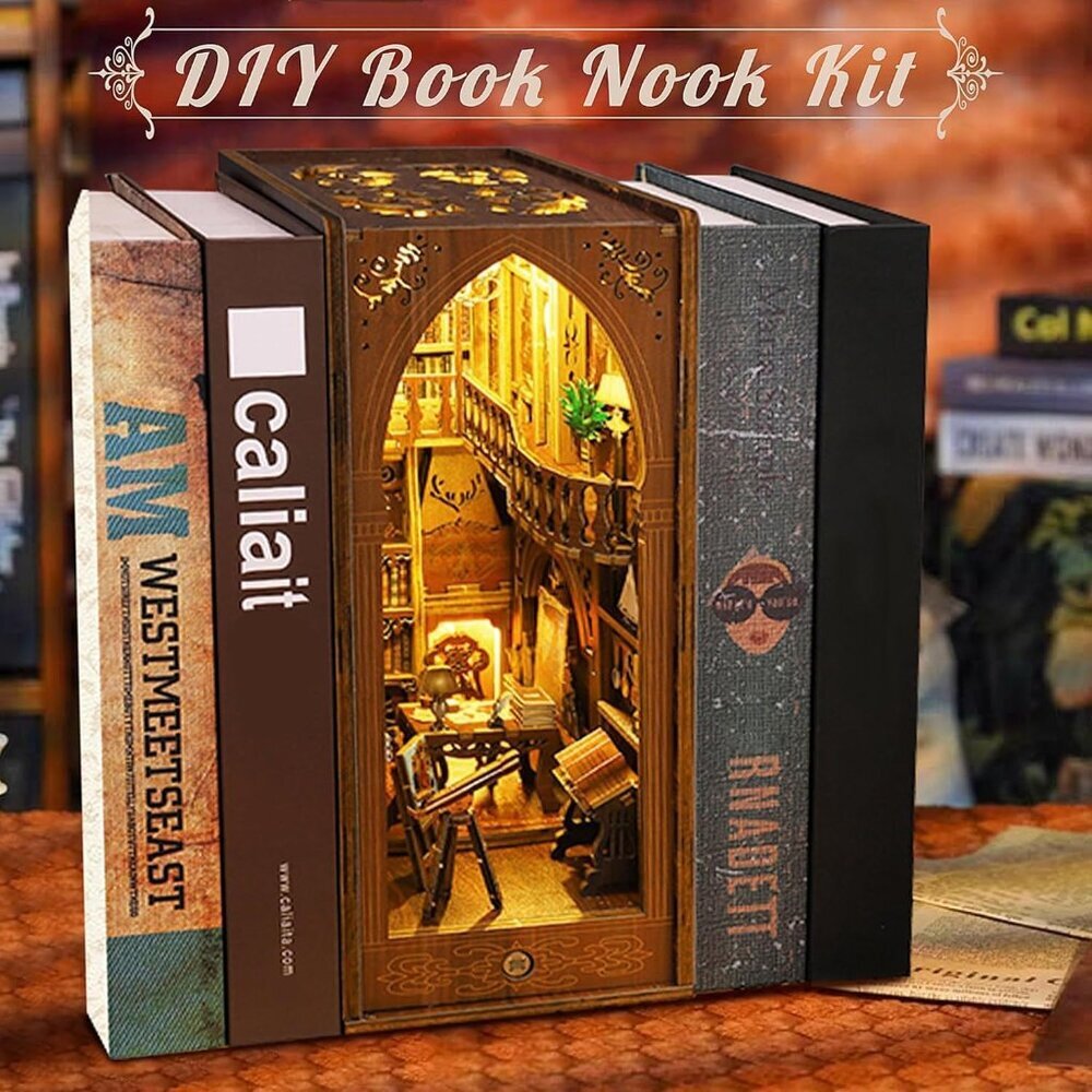 Book Nook Kit - DIY Doll House Booknook, Book Nook Miniature Kit for Bookshelf D - Picture 3 of 7